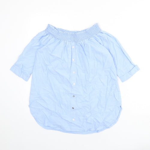 River Island Womens Blue Cotton Basic Blouse Size 12 Off the Shoulder - Bardot