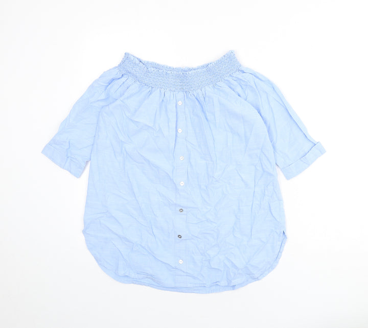 River Island Womens Blue Cotton Basic Blouse Size 12 Off the Shoulder - Bardot
