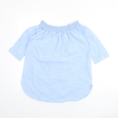 River Island Womens Blue Cotton Basic Blouse Size 12 Off the Shoulder - Bardot