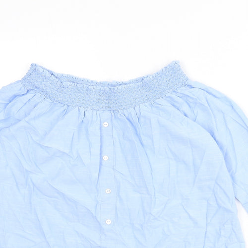 River Island Womens Blue Cotton Basic Blouse Size 12 Off the Shoulder - Bardot