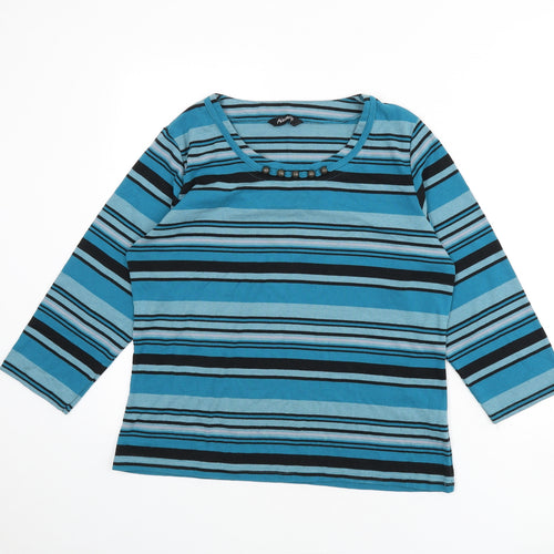 Alexara Womens Blue Round Neck Striped Polyester Pullover Jumper Size 18