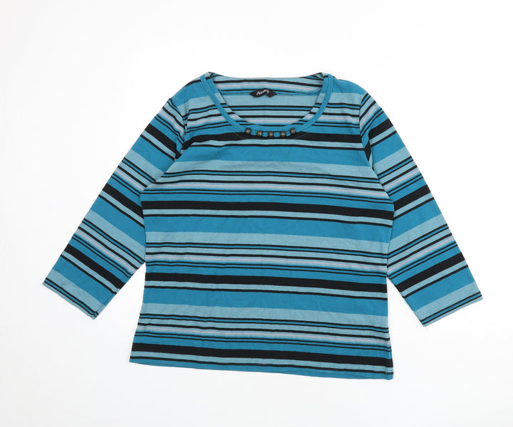 Alexara Womens Blue Round Neck Striped Polyester Pullover Jumper Size 18