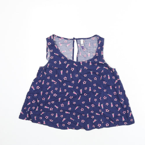 Henry Holland Womens Blue Geometric Viscose Cropped Tank Size 6 Scoop Neck - Milkshakes, Stars