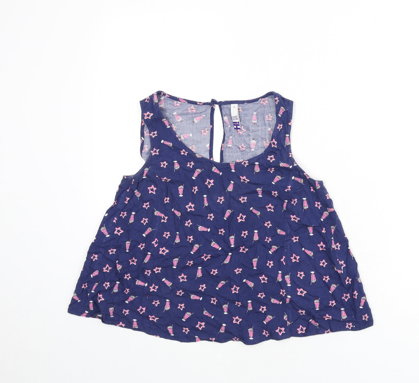 Henry Holland Womens Blue Geometric Viscose Cropped Tank Size 6 Scoop Neck - Milkshakes, Stars
