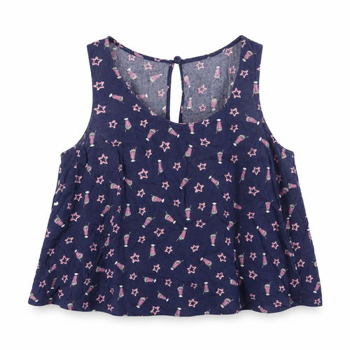 Henry Holland Womens Blue Geometric Viscose Cropped Tank Size 6 Scoop Neck - Milkshakes, Stars