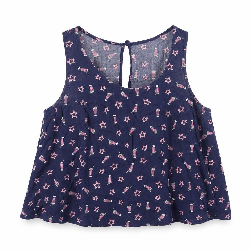 Henry Holland Womens Blue Geometric Viscose Cropped Tank Size 6 Scoop Neck - Milkshakes, Stars