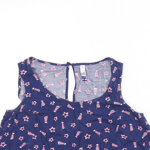 Henry Holland Womens Blue Geometric Viscose Cropped Tank Size 6 Scoop Neck - Milkshakes, Stars