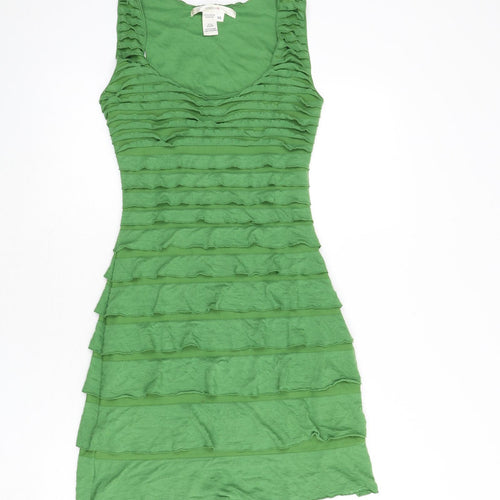 Studio M Womens Green Polyester A-Line Size XS Scoop Neck Pullover - Frills