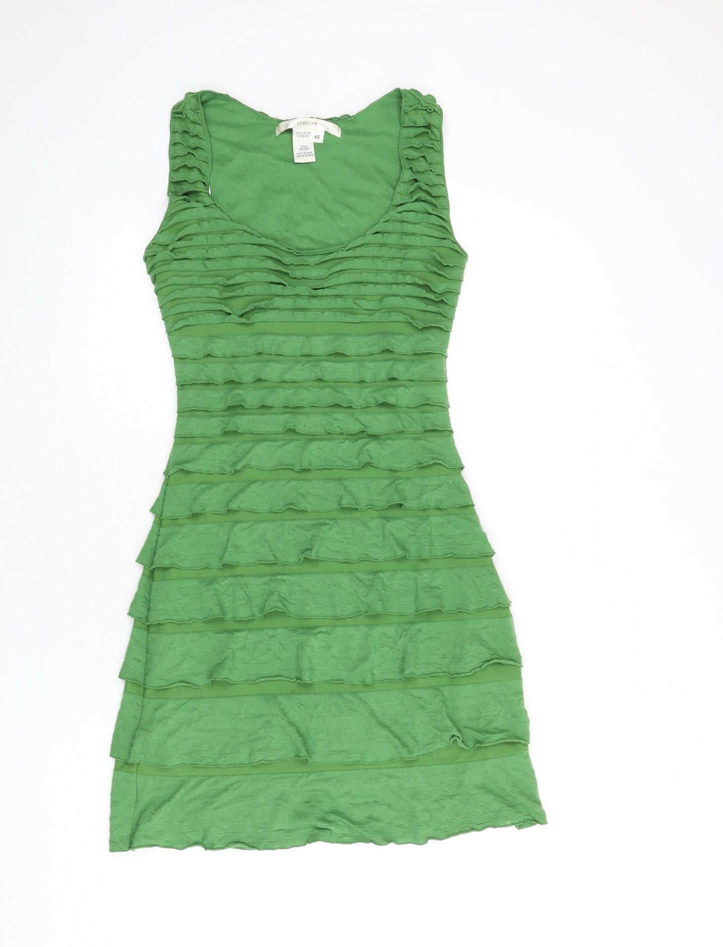 Studio M Womens Green Polyester A-Line Size XS Scoop Neck Pullover - Frills
