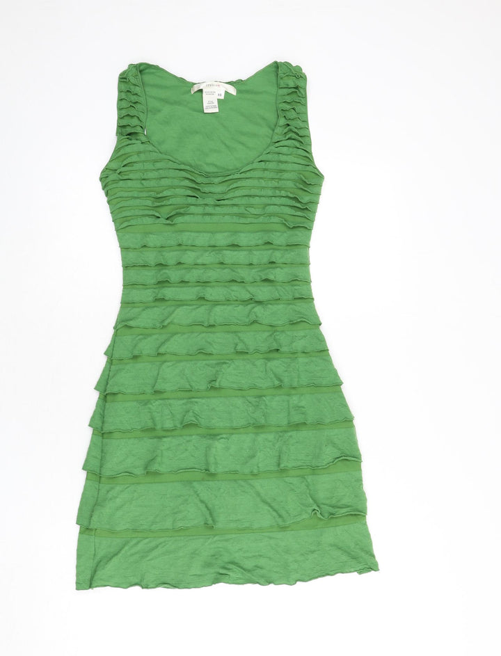 Studio M Womens Green Polyester A-Line Size XS Scoop Neck Pullover - Frills