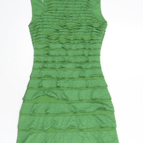 Studio M Womens Green Polyester A-Line Size XS Scoop Neck Pullover - Frills