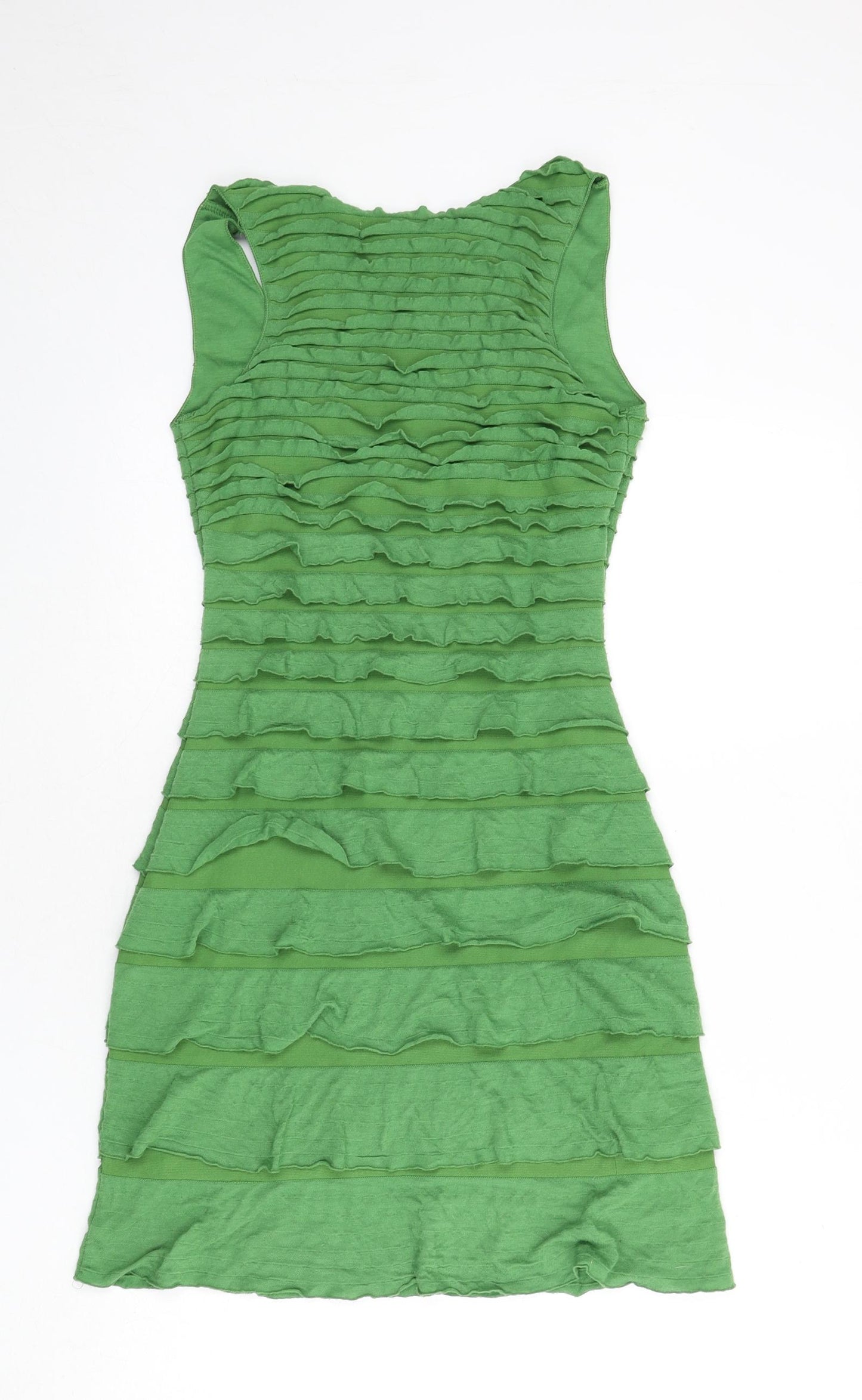 Studio M Womens Green Polyester A-Line Size XS Scoop Neck Pullover - Frills