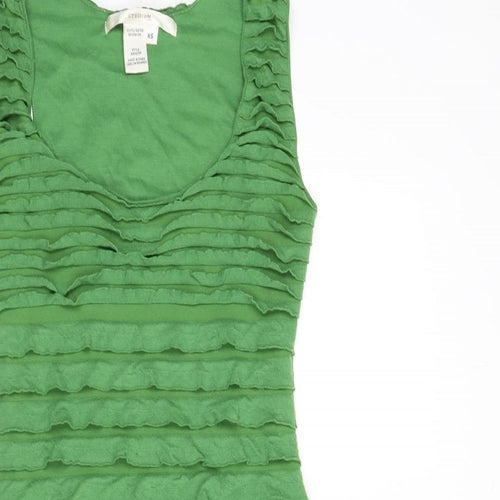 Studio M Womens Green Polyester A-Line Size XS Scoop Neck Pullover - Frills