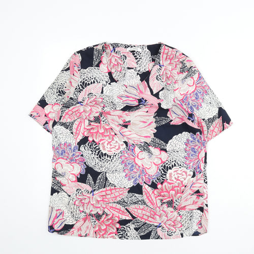 Classic Womens Multicoloured Floral Polyester Basic Blouse Size 14 Round Neck
