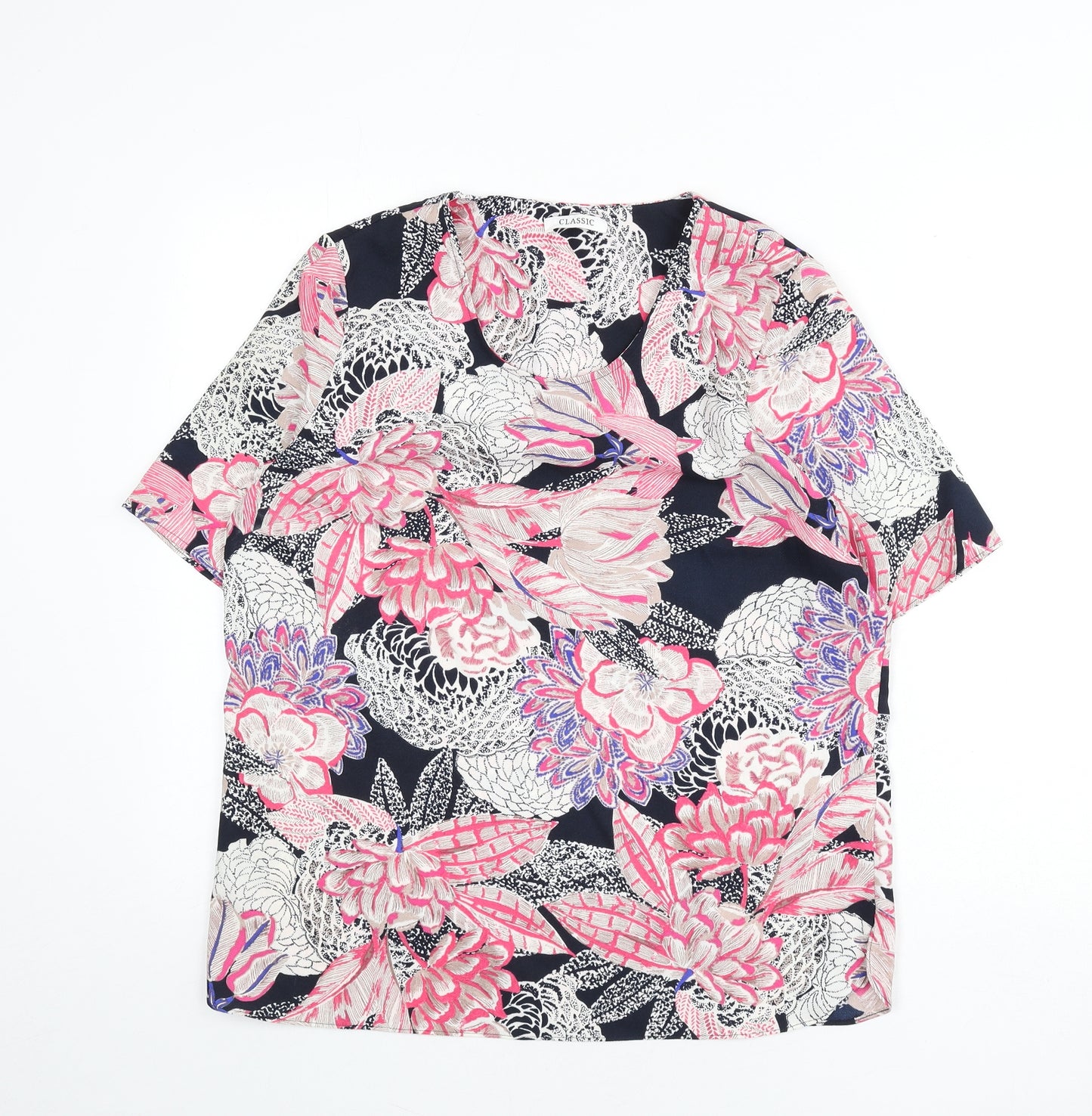 Classic Womens Multicoloured Floral Polyester Basic Blouse Size 14 Round Neck