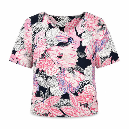 Front view of Classics women’s multicoloured floral polyester basic blouse, size UK 14, round neck