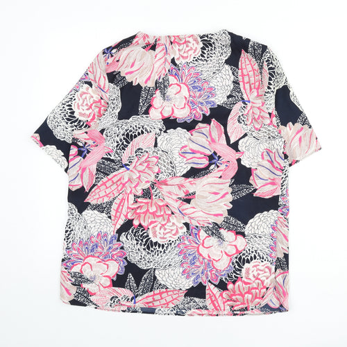 Classic Womens Multicoloured Floral Polyester Basic Blouse Size 14 Round Neck