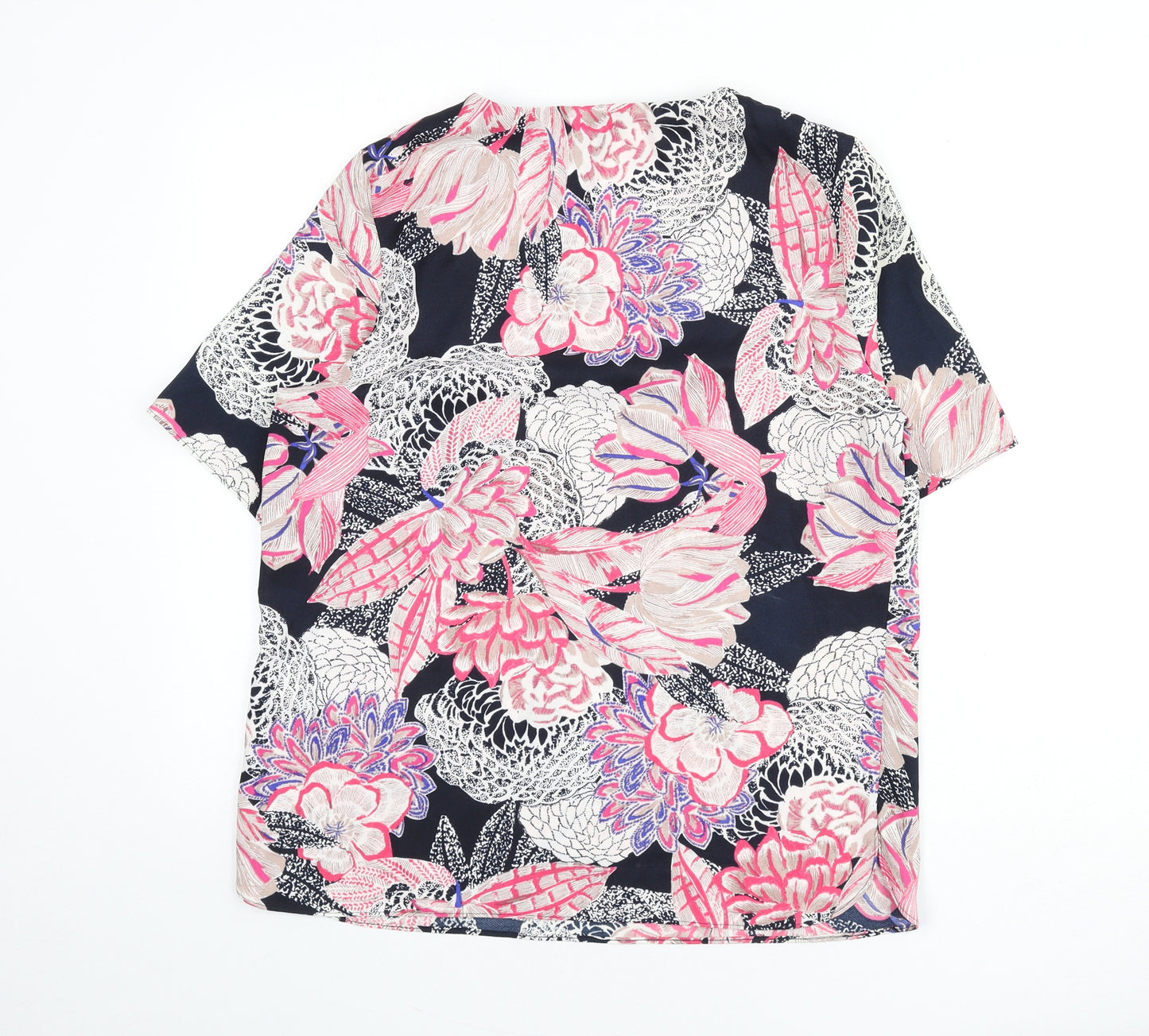 Classic Womens Multicoloured Floral Polyester Basic Blouse Size 14 Round Neck