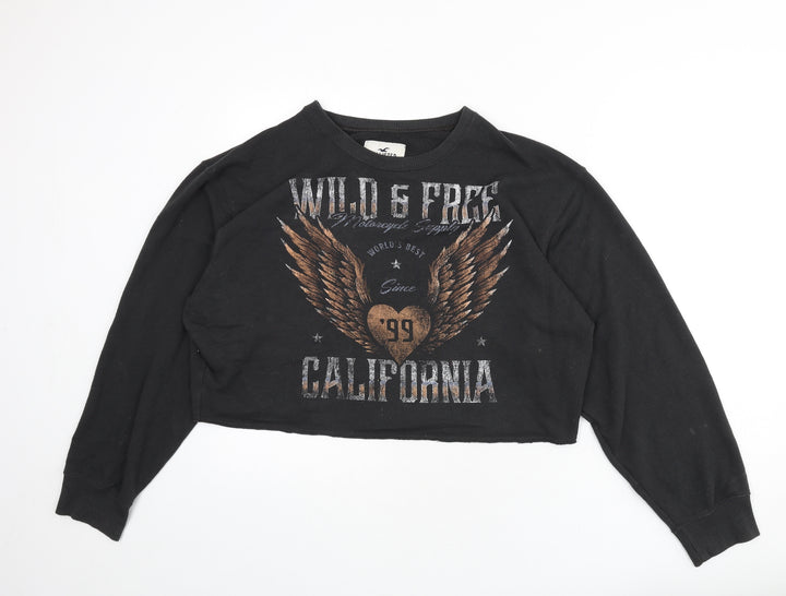 Hollister Womens Grey Cotton Pullover Sweatshirt Size L Pullover - Cropped, Slogan, Heart, Wings