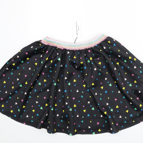 Sonia Rykiel Girls Black Geometric Polyester Skater Skirt Size 14 Years Regular Pull On - Heart Print