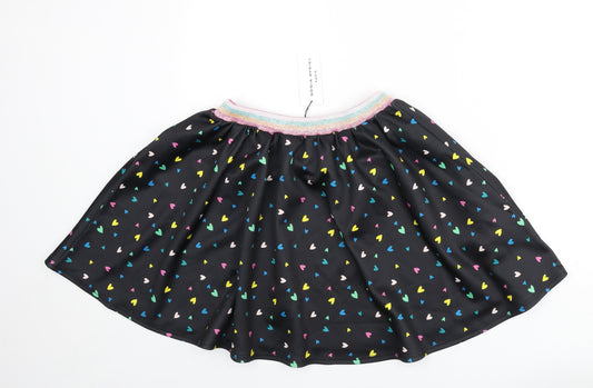 Sonia Rykiel Girls Black Geometric Polyester Skater Skirt Size 14 Years Regular Pull On - Heart Print