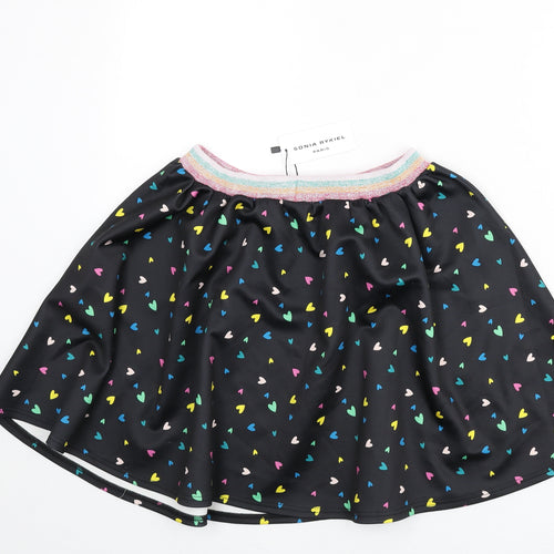 Sonia Rykiel Girls Black Geometric Polyester Skater Skirt Size 14 Years Regular Pull On - Heart Print
