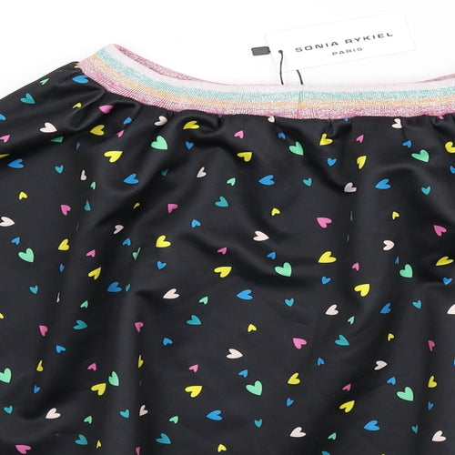 Sonia Rykiel Girls Black Geometric Polyester Skater Skirt Size 14 Years Regular Pull On - Heart Print