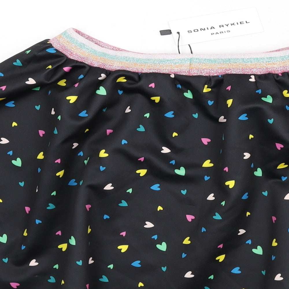 Sonia Rykiel Girls Black Geometric Polyester Skater Skirt Size 14 Years Regular Pull On - Heart Print