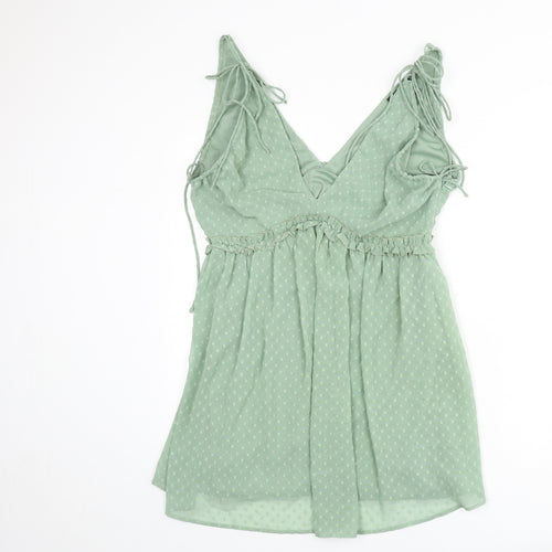 Parallel Lines Womens Green Polka Dot Polyester A-Line Size 14 V-Neck Zip - Tie Detail