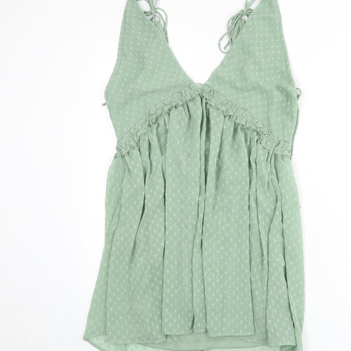 Parallel Lines Womens Green Polka Dot Polyester A-Line Size 14 V-Neck Zip - Tie Detail