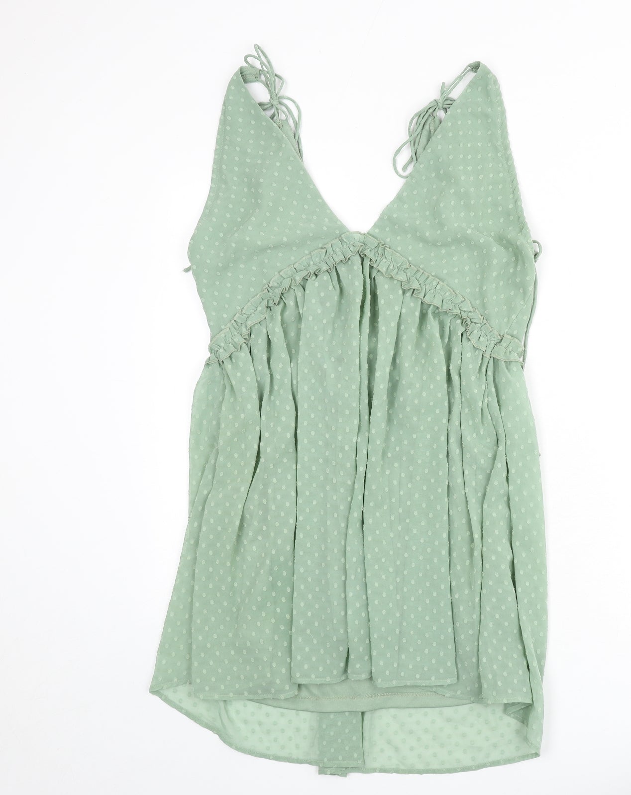 Parallel Lines Womens Green Polka Dot Polyester A-Line Size 14 V-Neck Zip - Tie Detail
