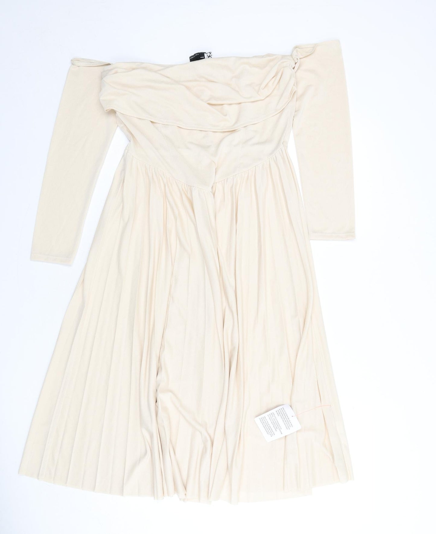 ASOS Womens Beige Polyester Fit & Flare Size 16 Off the Shoulder Pullover - Pleated