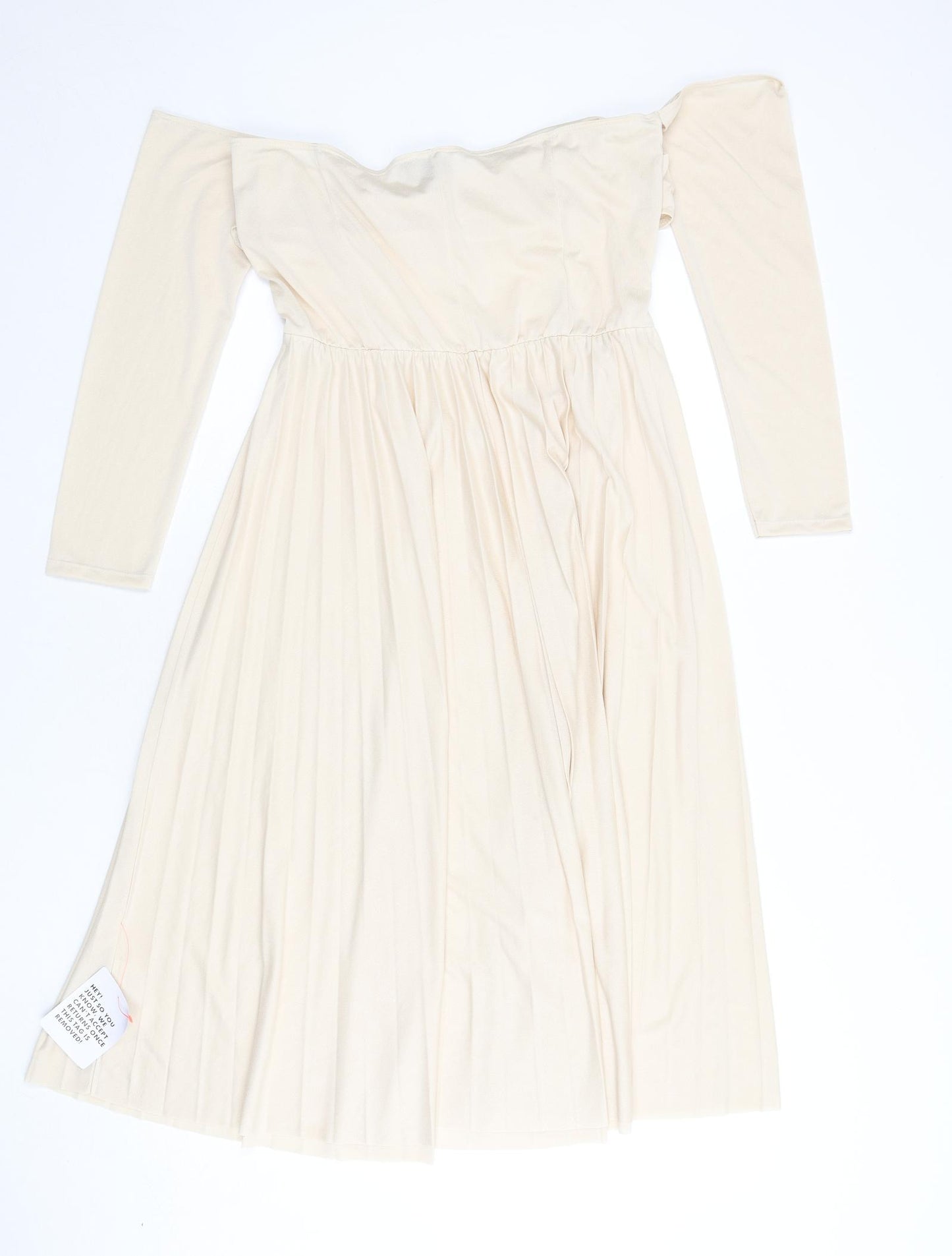ASOS Womens Beige Polyester Fit & Flare Size 16 Off the Shoulder Pullover - Pleated