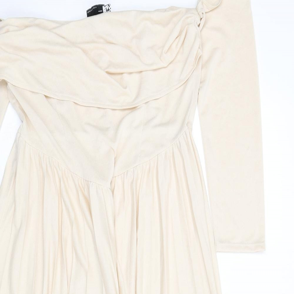 ASOS Womens Beige Polyester Fit & Flare Size 16 Off the Shoulder Pullover - Pleated