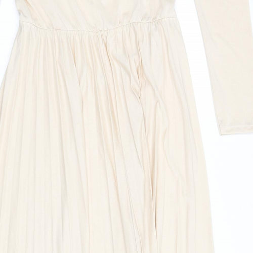 ASOS Womens Beige Polyester Fit & Flare Size 16 Off the Shoulder Pullover - Pleated