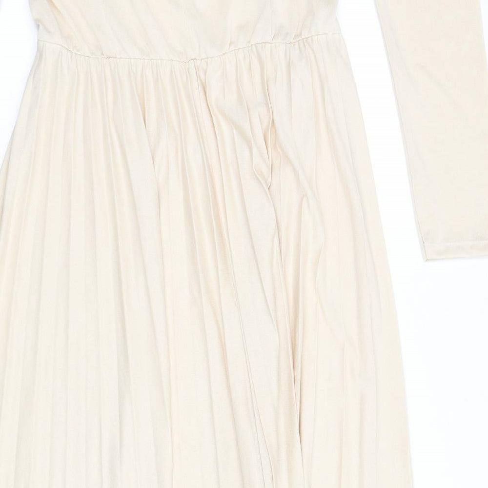 ASOS Womens Beige Polyester Fit & Flare Size 16 Off the Shoulder Pullover - Pleated