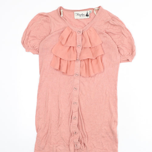 Twelve by Twelve Womens Pink Round Neck Silk Cardigan Jumper Size L - Ruffles