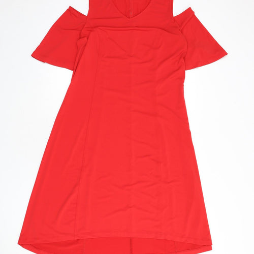 H by Halston Womens Red Polyester A-Line Size M V-Neck Pullover