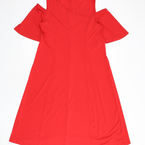 H by Halston Womens Red Polyester A-Line Size M V-Neck Pullover