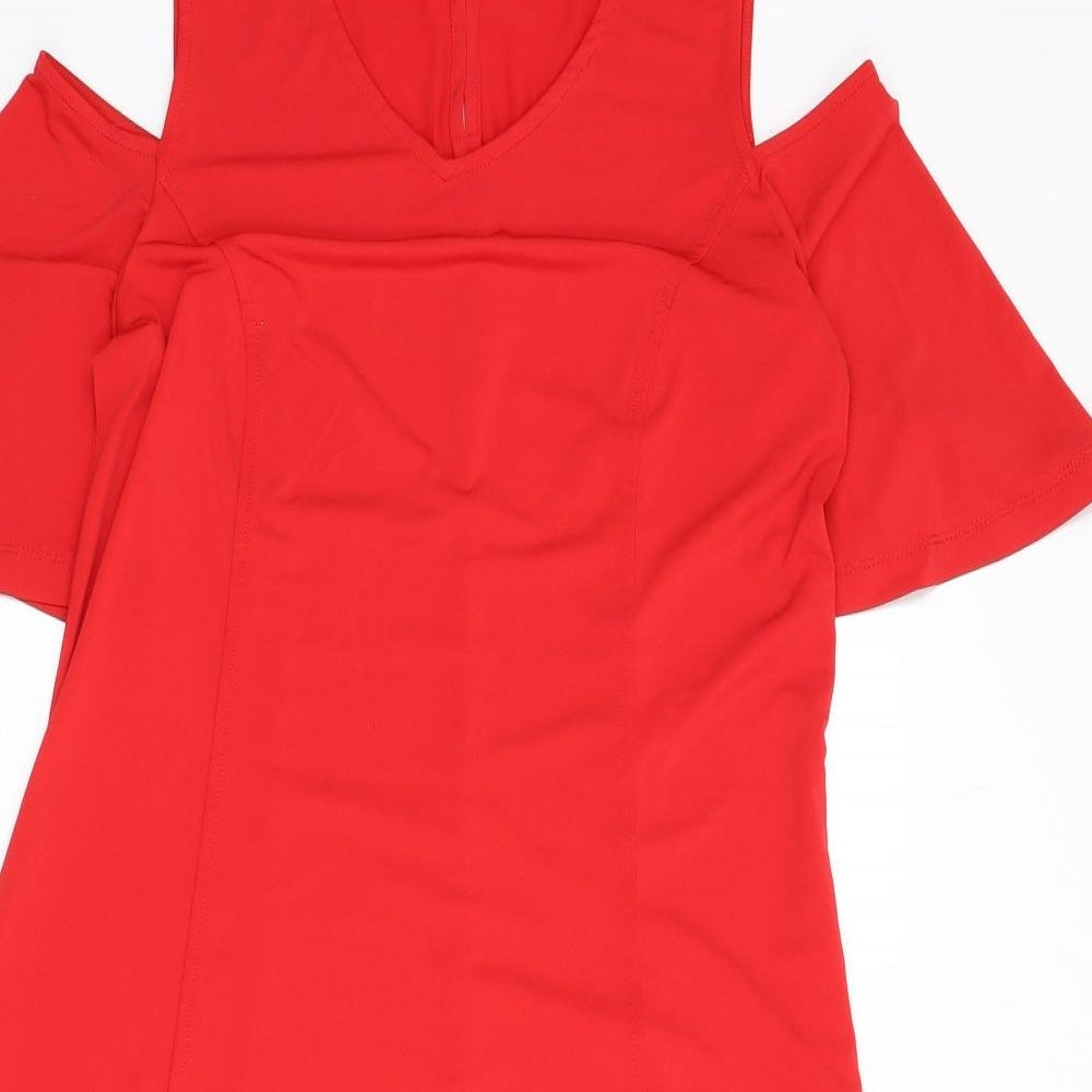 H by Halston Womens Red Polyester A-Line Size M V-Neck Pullover