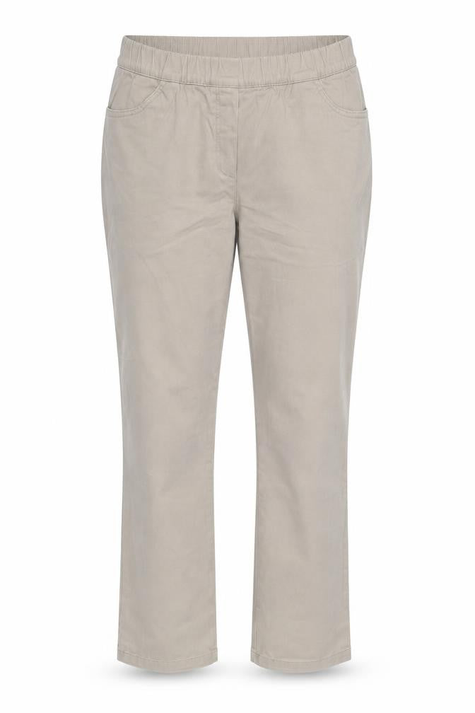 Front view of Bonprix women’s beige cotton trousers, size UK 16, 24-inch leg regular