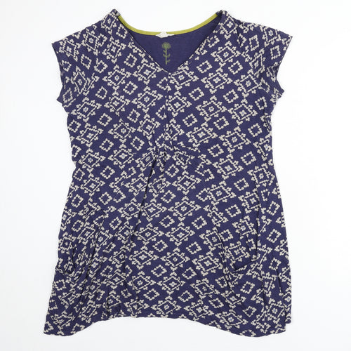 White Stuff Womens Blue Geometric Cotton Tunic T-Shirt Size 18 V-Neck
