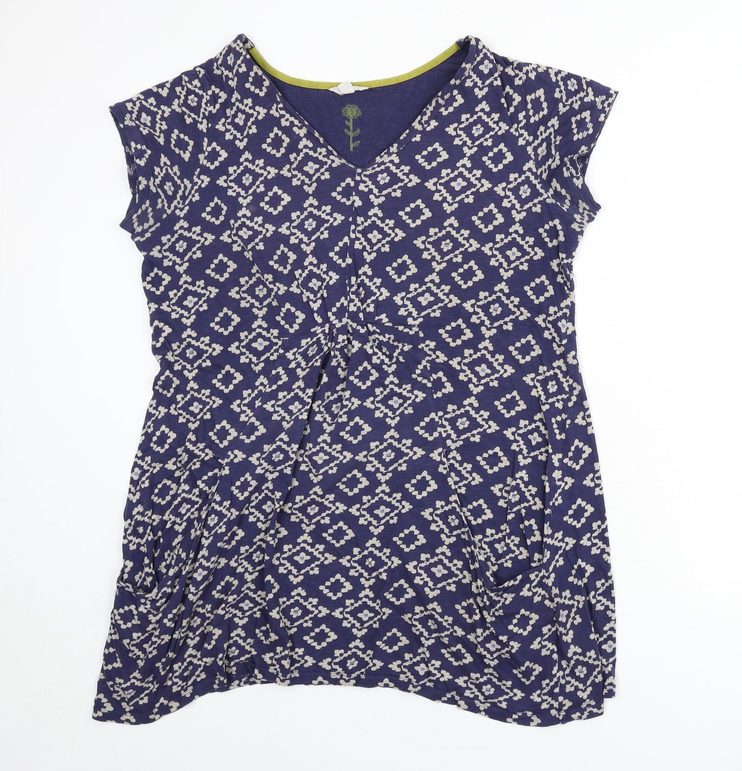 White Stuff Womens Blue Geometric Cotton Tunic T-Shirt Size 18 V-Neck