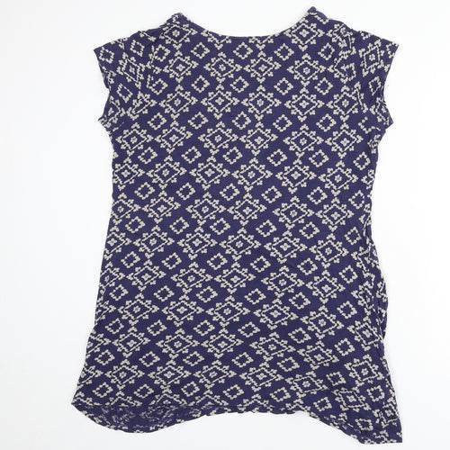 White Stuff Womens Blue Geometric Cotton Tunic T-Shirt Size 18 V-Neck