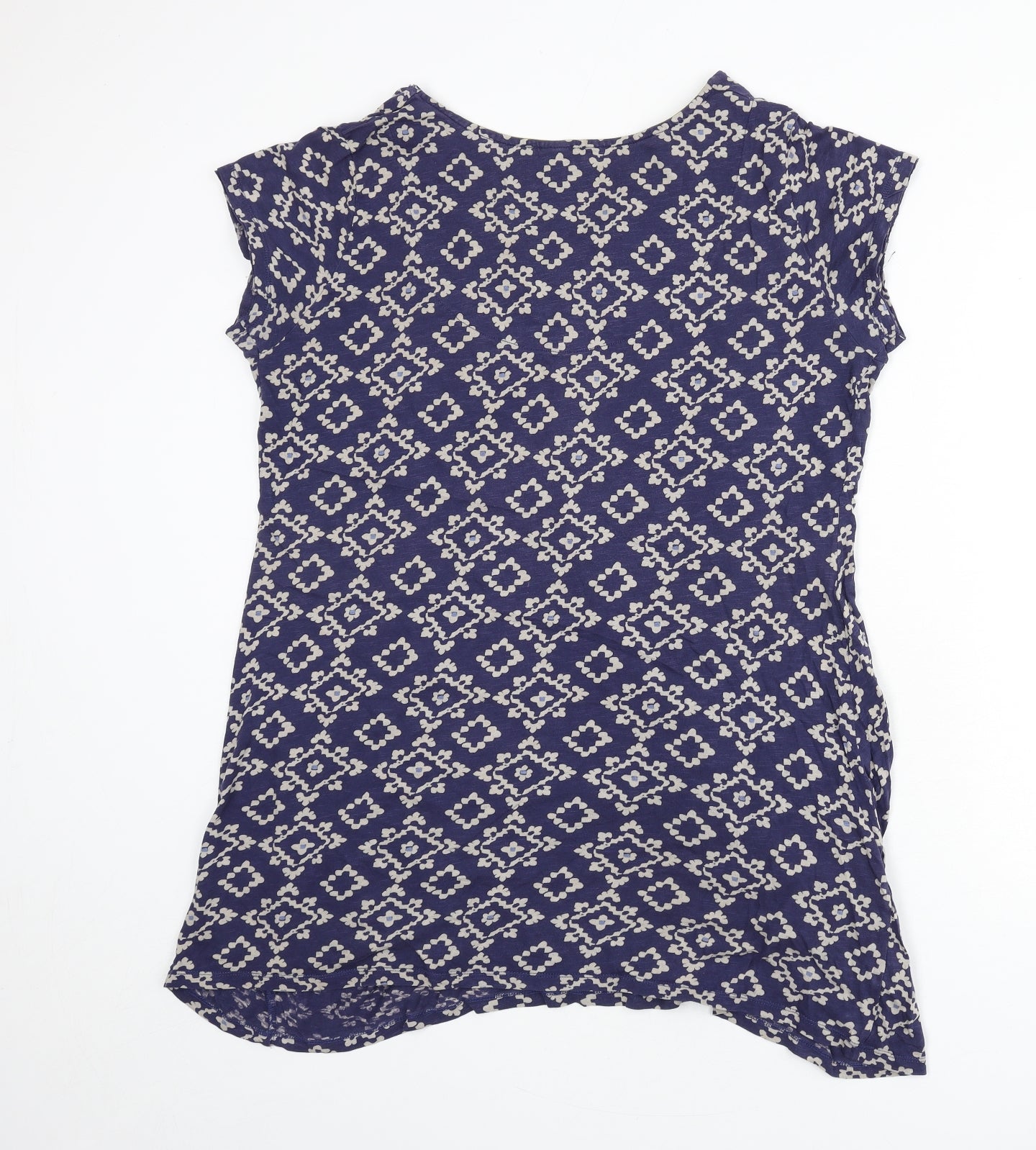 White Stuff Womens Blue Geometric Cotton Tunic T-Shirt Size 18 V-Neck