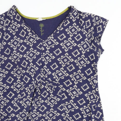 White Stuff Womens Blue Geometric Cotton Tunic T-Shirt Size 18 V-Neck