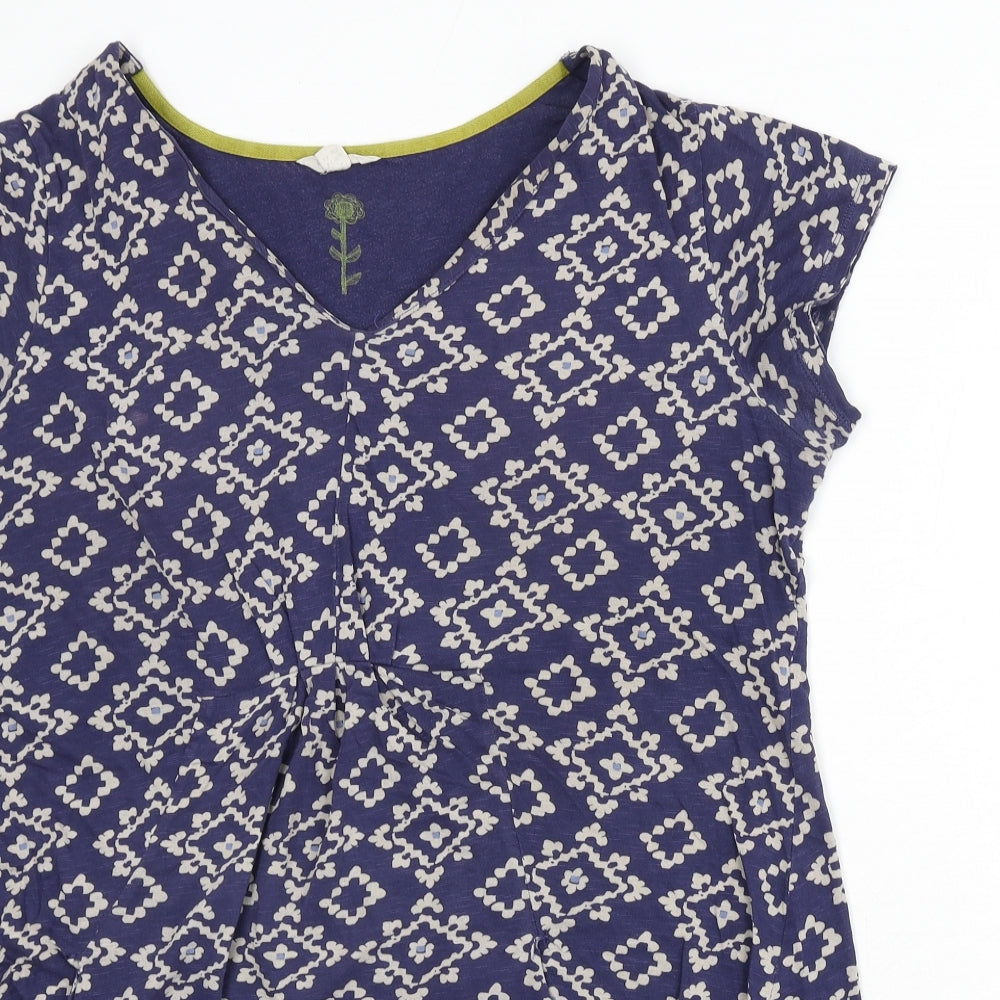 White Stuff Womens Blue Geometric Cotton Tunic T-Shirt Size 18 V-Neck