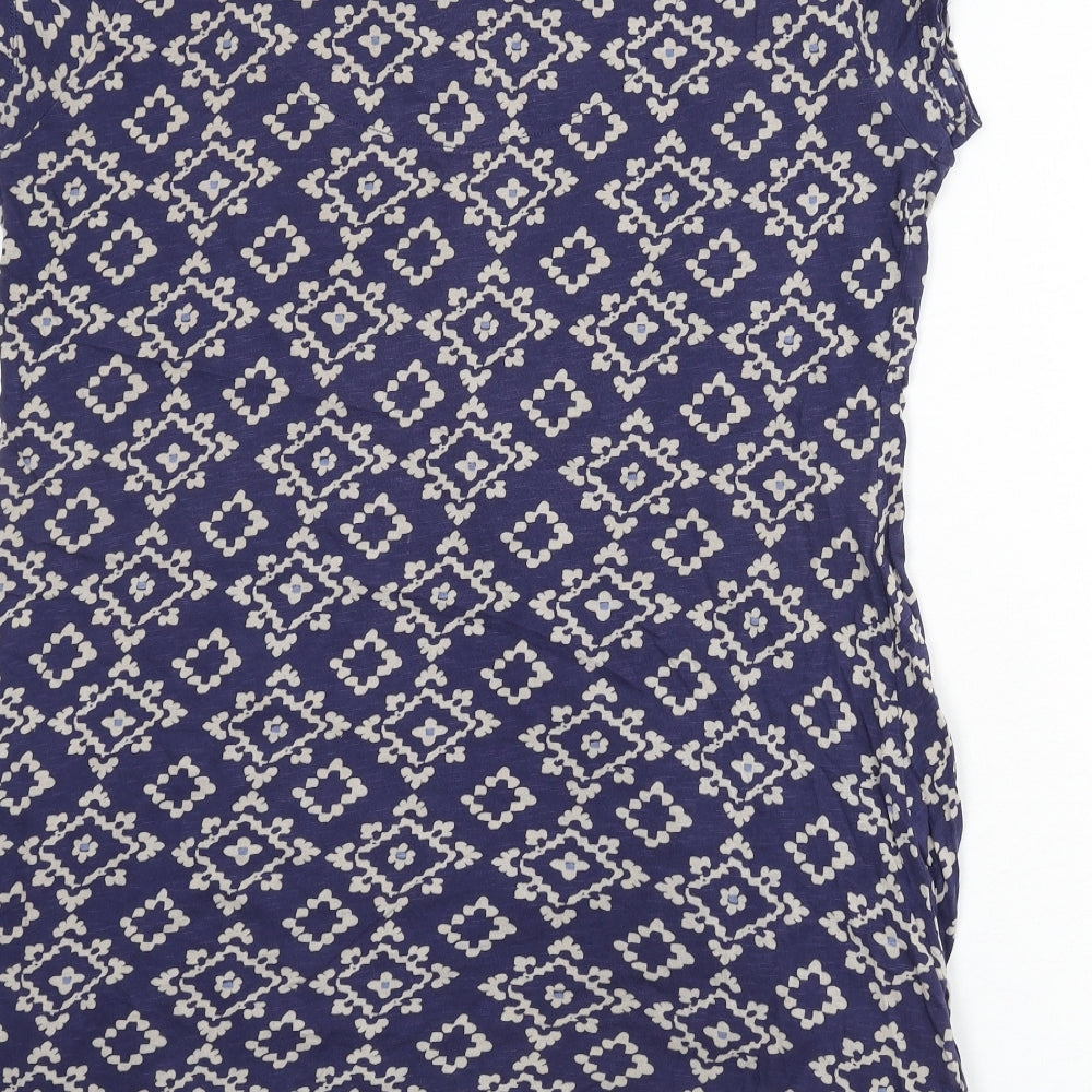 White Stuff Womens Blue Geometric Cotton Tunic T-Shirt Size 18 V-Neck
