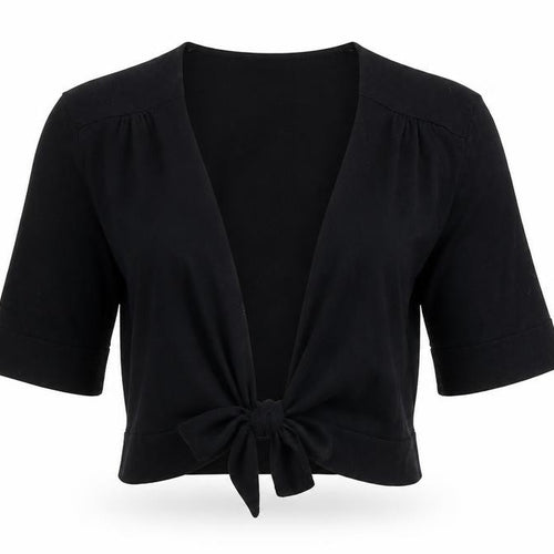 The Stock Shop Womens Black V-Neck Viscose Shrug Jumper Size L - Cropped, Tie Front