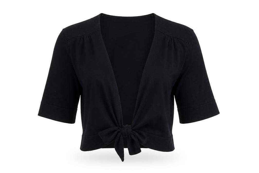 The Stock Shop Womens Black V-Neck Viscose Shrug Jumper Size L - Cropped, Tie Front